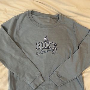 Blue butterfly Nike embroidered sweatshirt